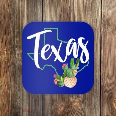 Texas State Map Pride Cactus Vintage Texas Gift Coaster