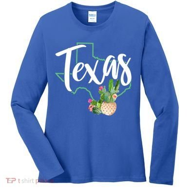 Texas State Map Pride Cactus Vintage Texas Gift Women's Long Sleeve Shirt