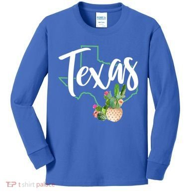 Texas State Map Pride Cactus Vintage Texas Gift Kids Long Sleeve Shirt