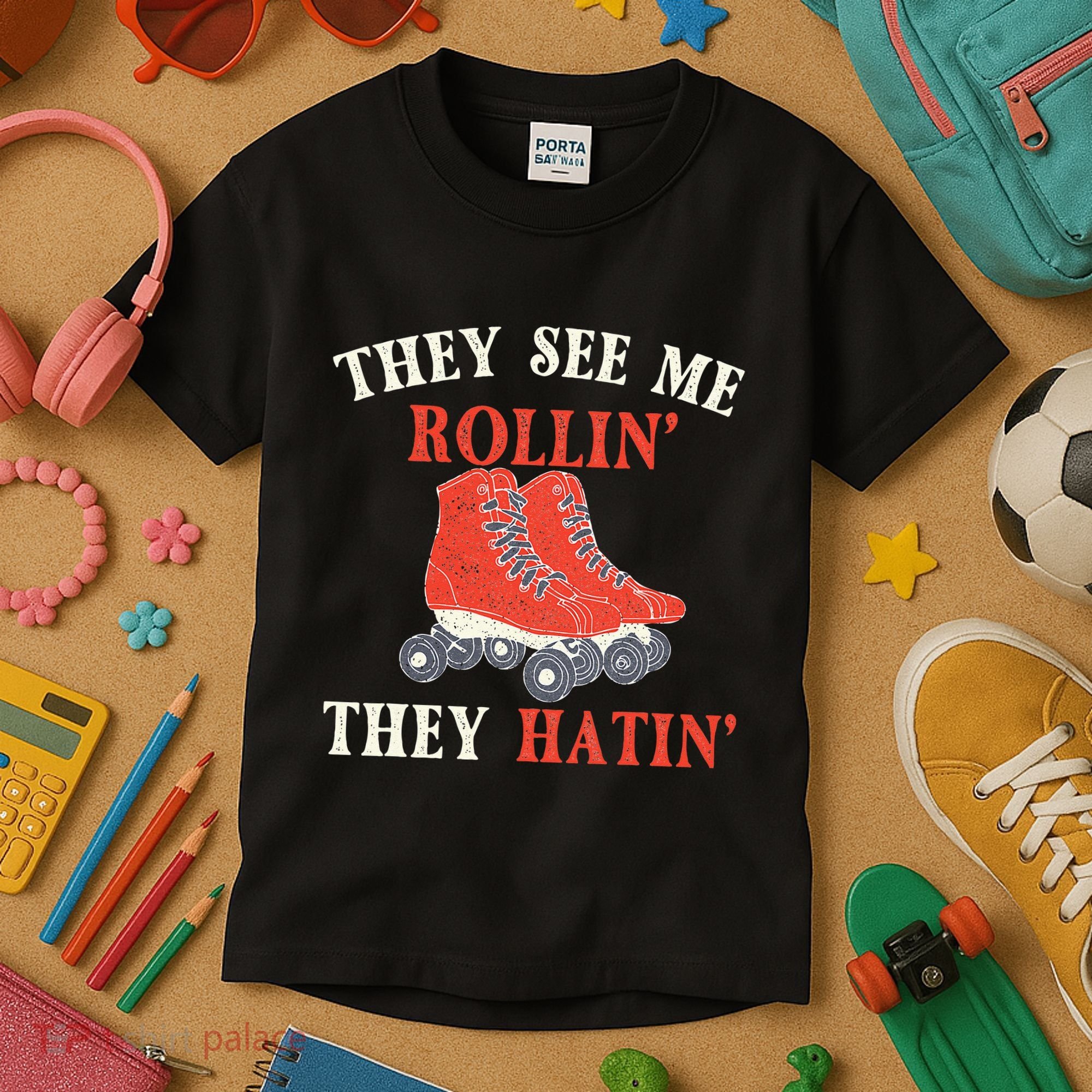 They See Me Rollin They Hatin Roller Skating Skate Skater Kids T-Shirt