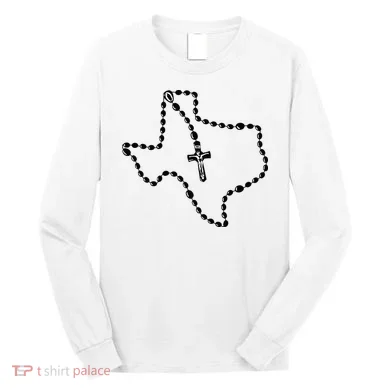 Texas State Map Catholic Rosary Long Sleeve Shirt