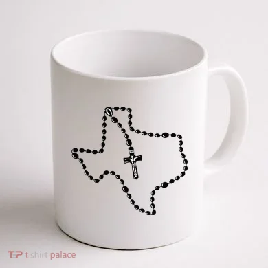 Texas State Map Catholic Rosary Coffee Mug back