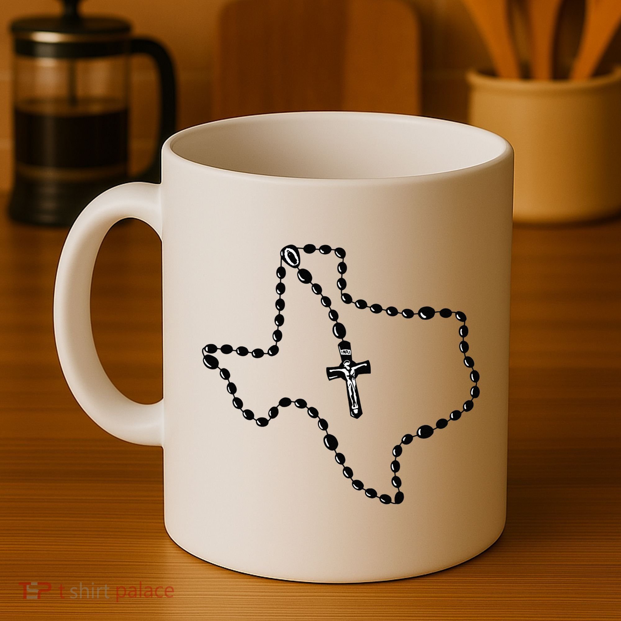 Texas State Map Catholic Rosary Coffee Mug