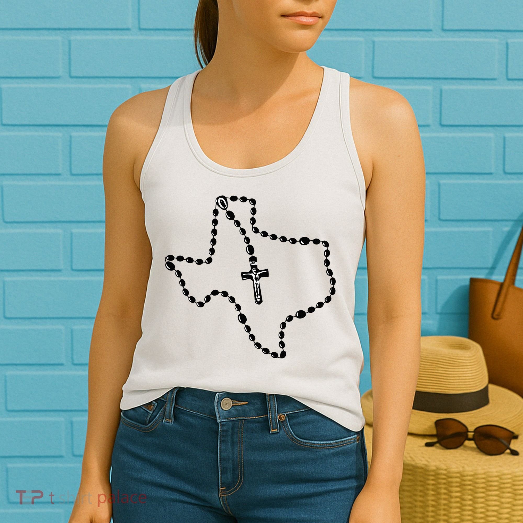 Texas State Map Catholic Rosary Women's Tank Top