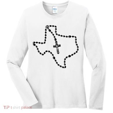 Texas State Map Catholic Rosary Women's Long Sleeve Shirt
