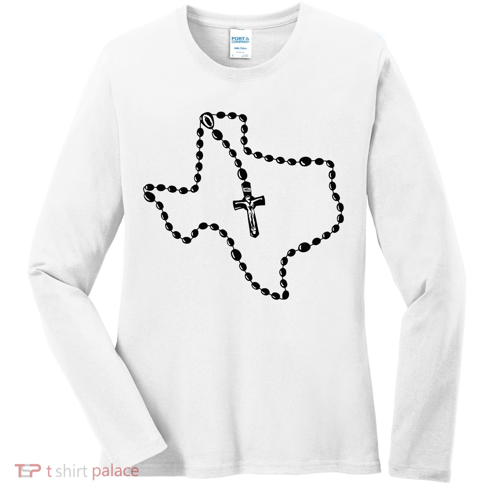 Texas State Map Catholic Rosary Women's Long Sleeve Shirt