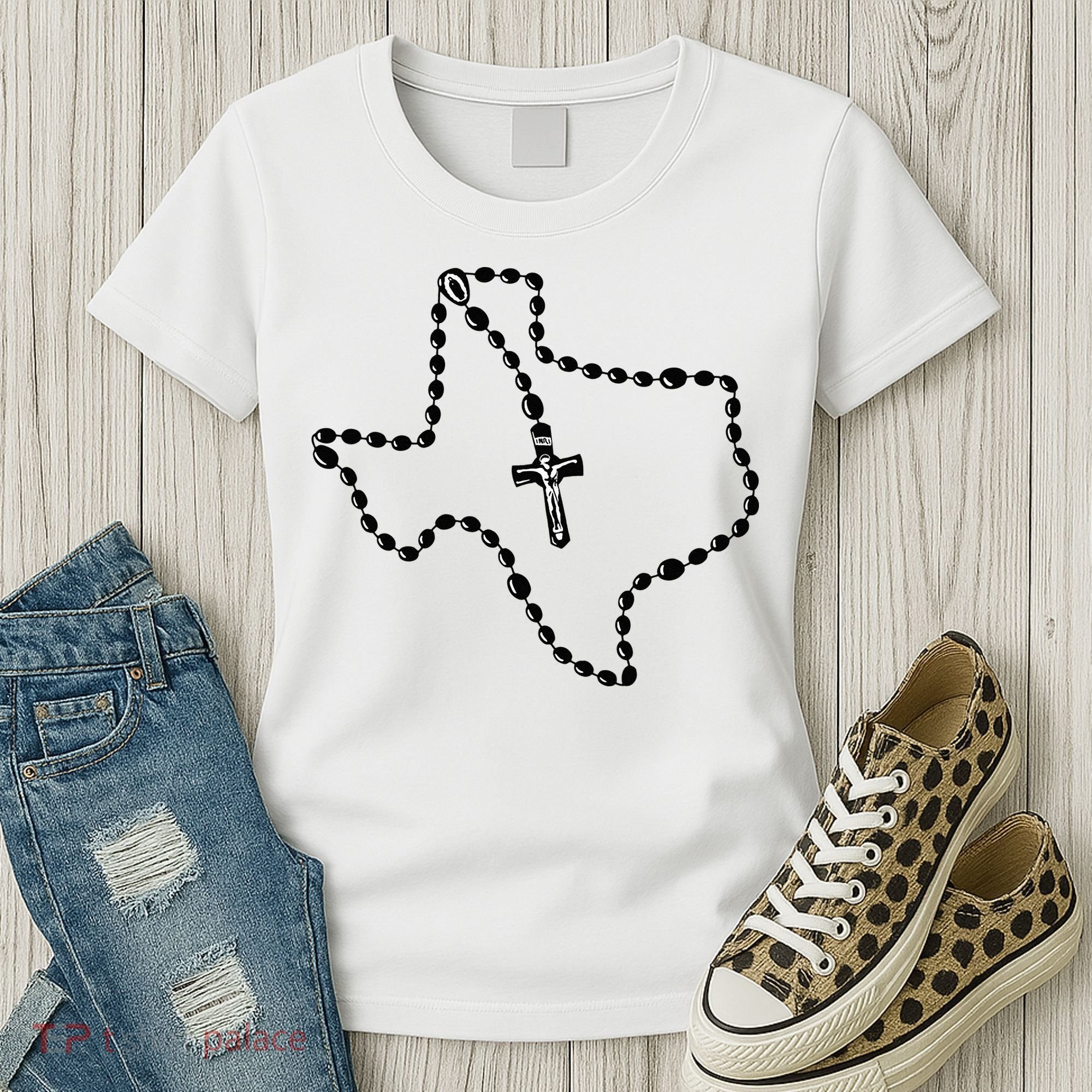 Texas State Map Catholic Rosary Women's T-Shirt