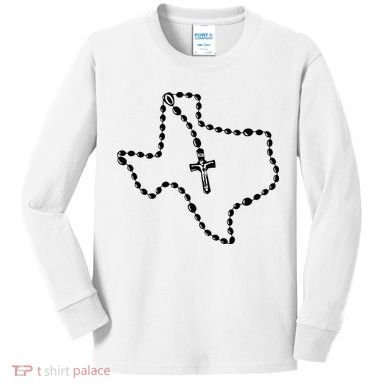 Texas State Map Catholic Rosary Kids Long Sleeve Shirt
