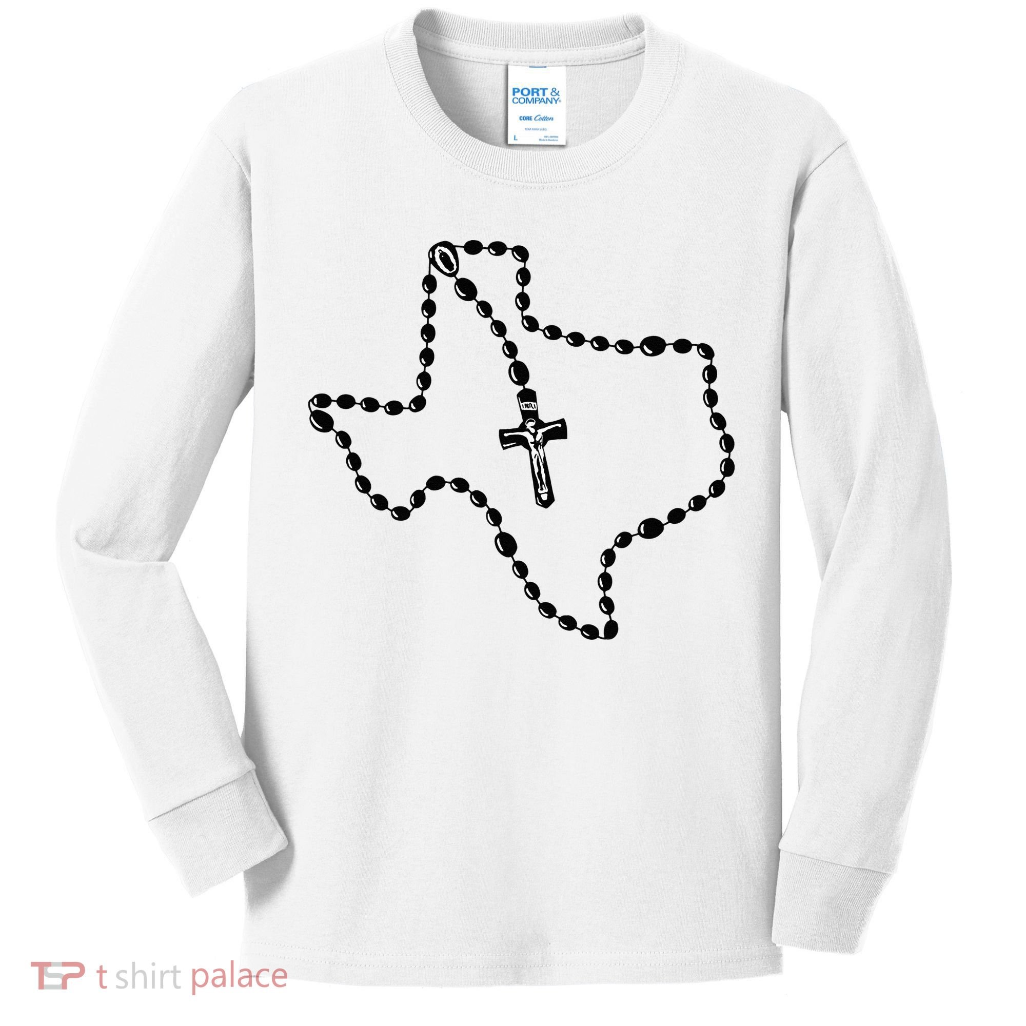 Texas State Map Catholic Rosary Kids Long Sleeve Shirt