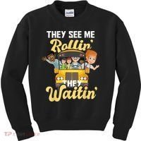 They See Me Rollin They Waitin Funny School Bus Driver Kids Sweatshirt thumb 0