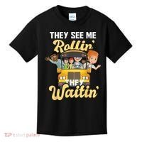 They See Me Rollin They Waitin Funny School Bus Driver Kids T-Shirt thumb 0