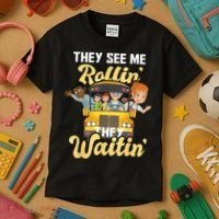 They See Me Rollin They Waitin Funny School Bus Driver Kids T-Shirt thumb 3