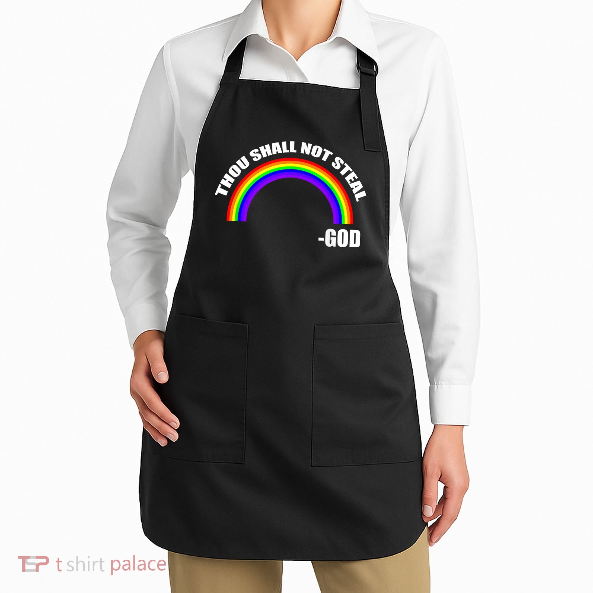 Thou Shall Not Steal Gods Rainbow Apron