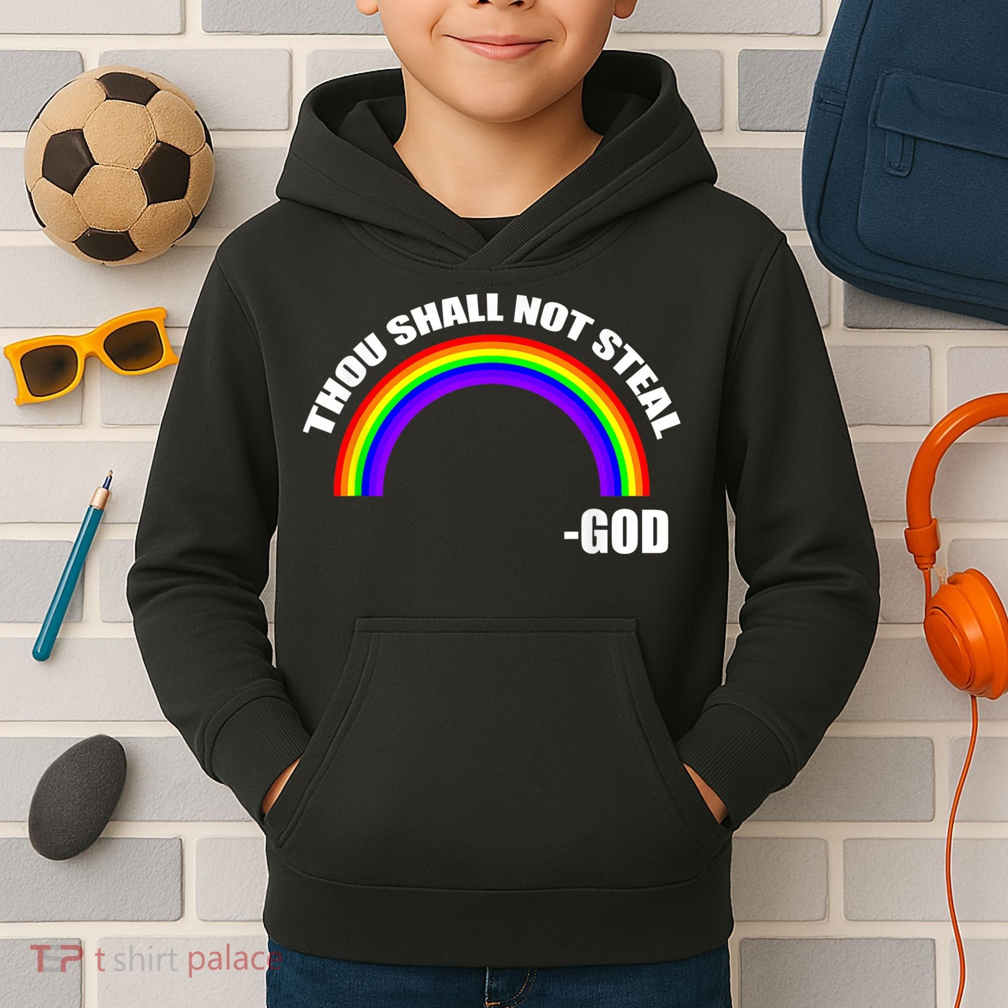 Thou Shall Not Steal Gods Rainbow Kids Hoodie