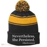 That Says Nevertheless She Persisted Stripe Pom Pom Beanie thumb 0