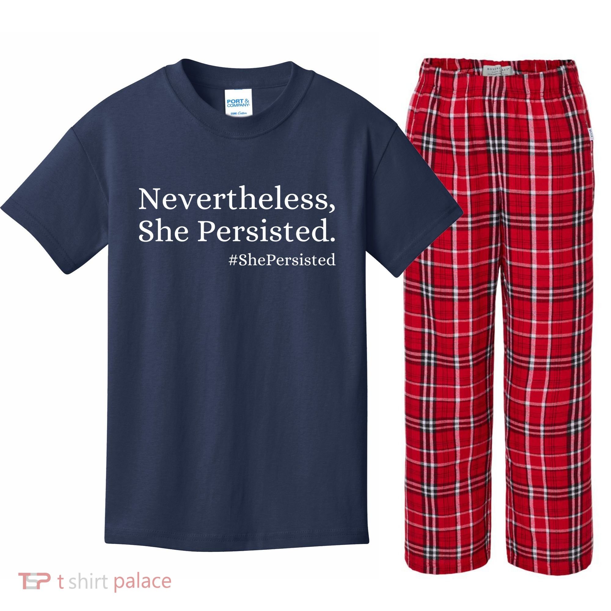 That Says Nevertheless She Persisted Kids Plaid Pajama Set