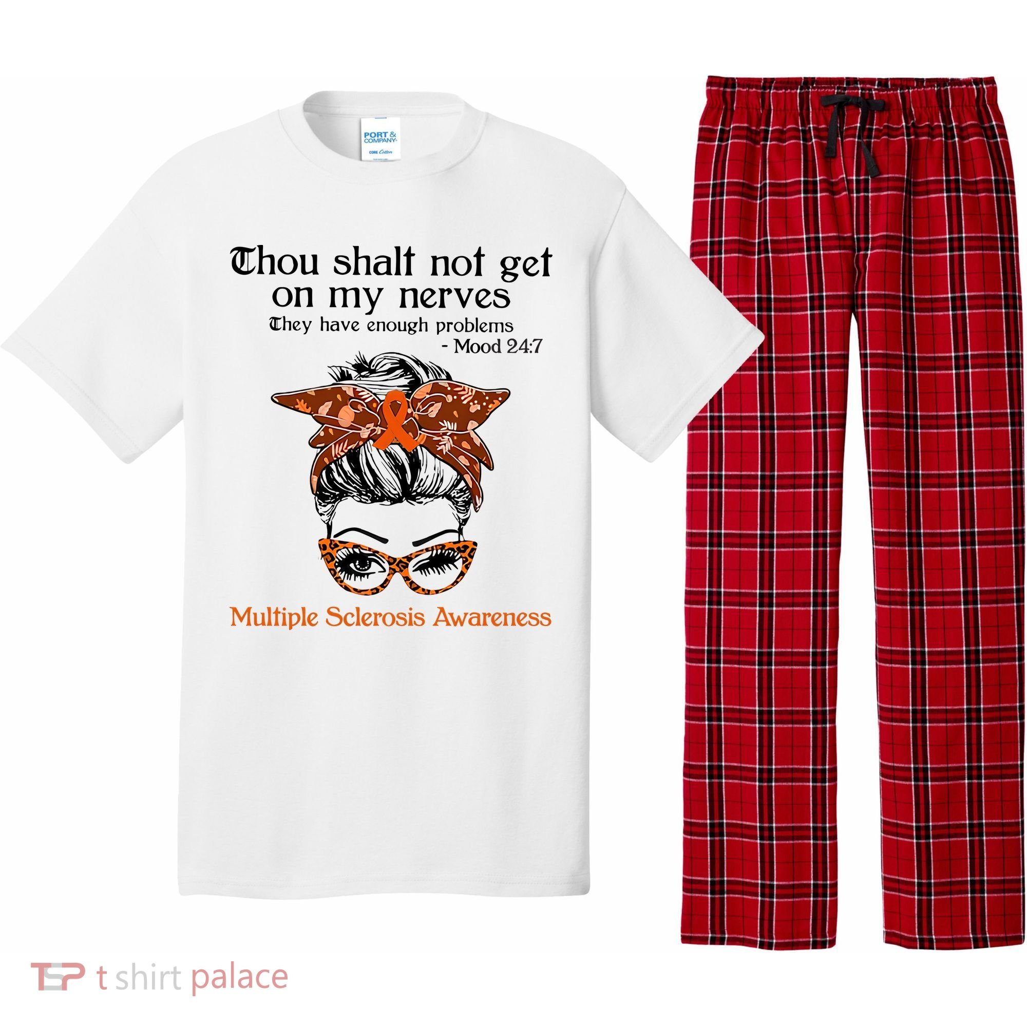 Thou Shalt Not Get On My Nerves Multiple Sclerosis Awareness Messy Bun MS Pajama Set