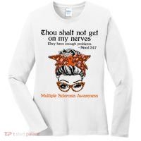 Thou Shalt Not Get On My Nerves Multiple Sclerosis Awareness Messy Bun MS Women's Long Sleeve Shirt thumb 0