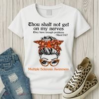 Thou Shalt Not Get On My Nerves Multiple Sclerosis Awareness Messy Bun MS Women's T-Shirt thumb 3