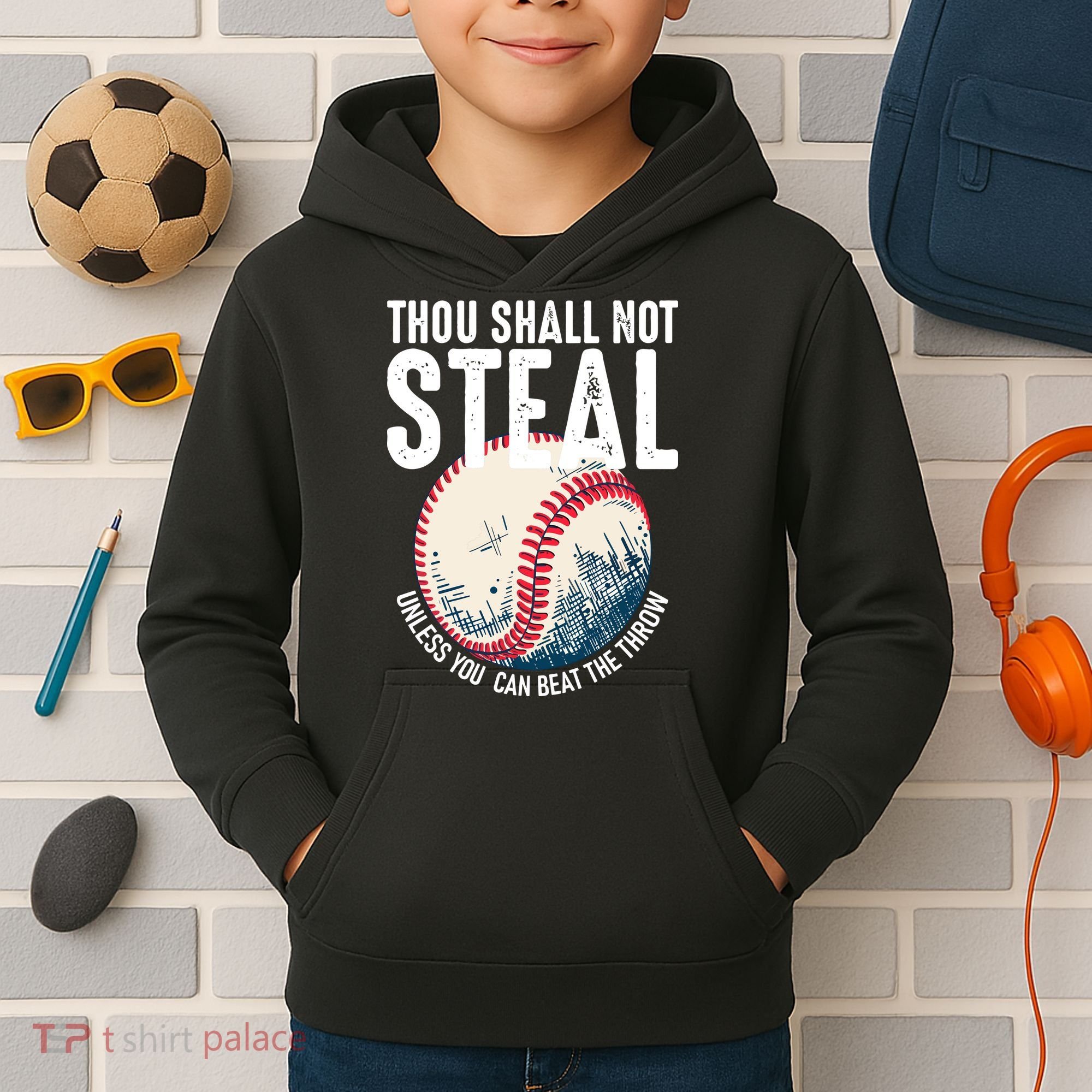 Thou Shall Not Steal Baseball Kids Hoodie