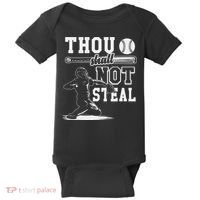 Thou Shalt Not Steal Pitcher Strikeout Baseball Baby Bodysuit thumb 0