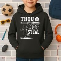 Thou Shalt Not Steal Pitcher Strikeout Baseball Kids Hoodie thumb 2