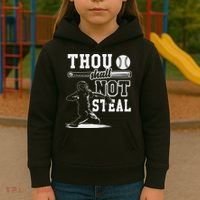 Thou Shalt Not Steal Pitcher Strikeout Baseball Kids Hoodie thumb 3