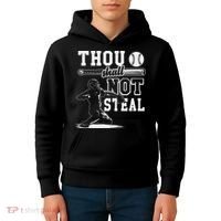 Thou Shalt Not Steal Pitcher Strikeout Baseball Kids Hoodie thumb 4