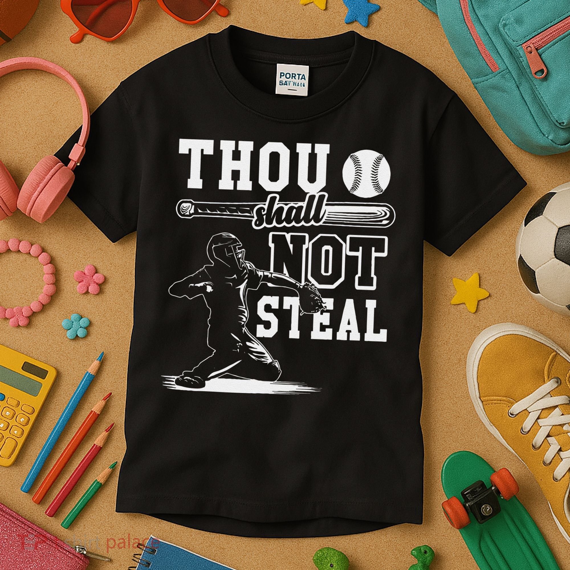 Thou Shalt Not Steal Pitcher Strikeout Baseball Kids T-Shirt