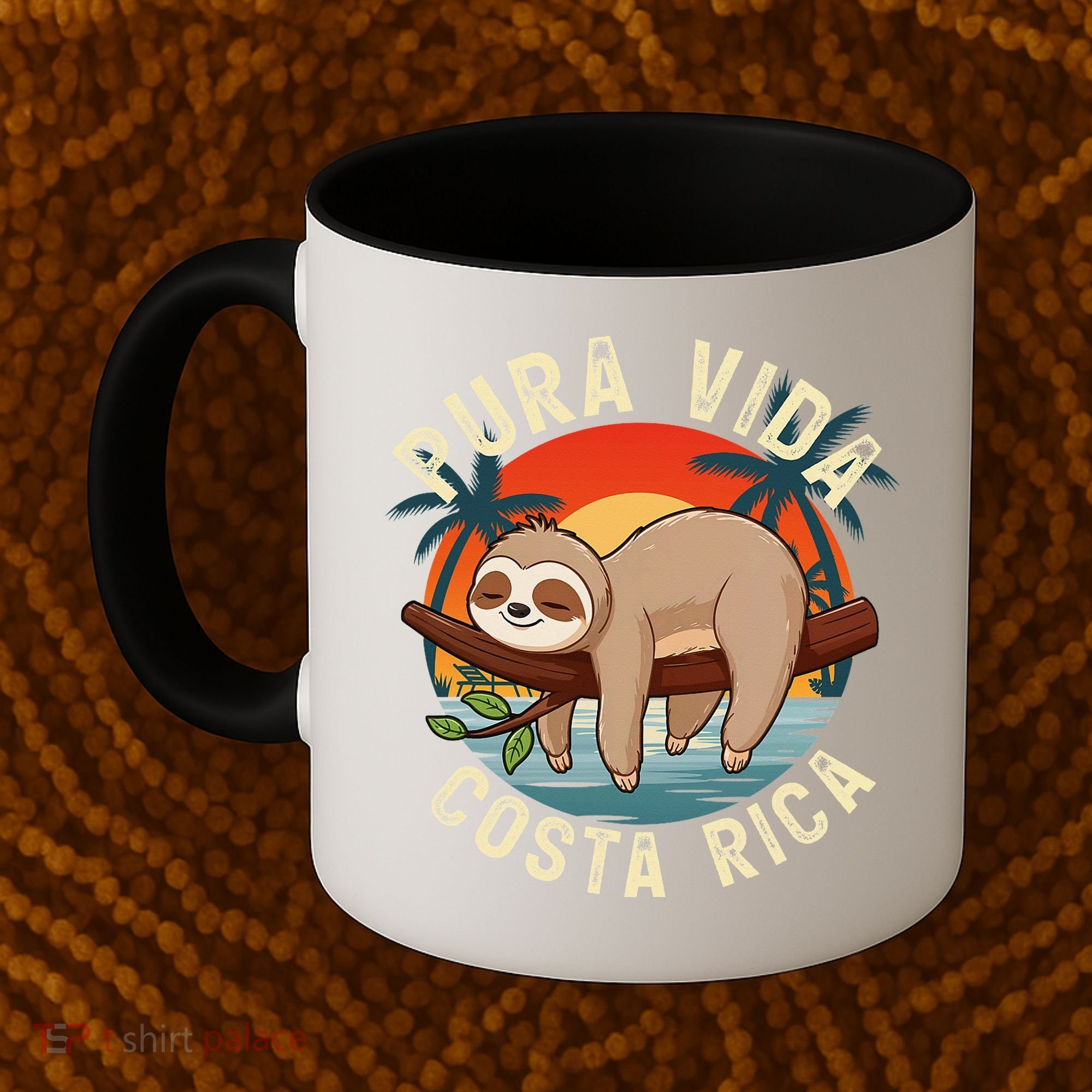Tropical Sunset Nature Sloth Costa Rica Pura Vida Beach Gift Coffee Mug