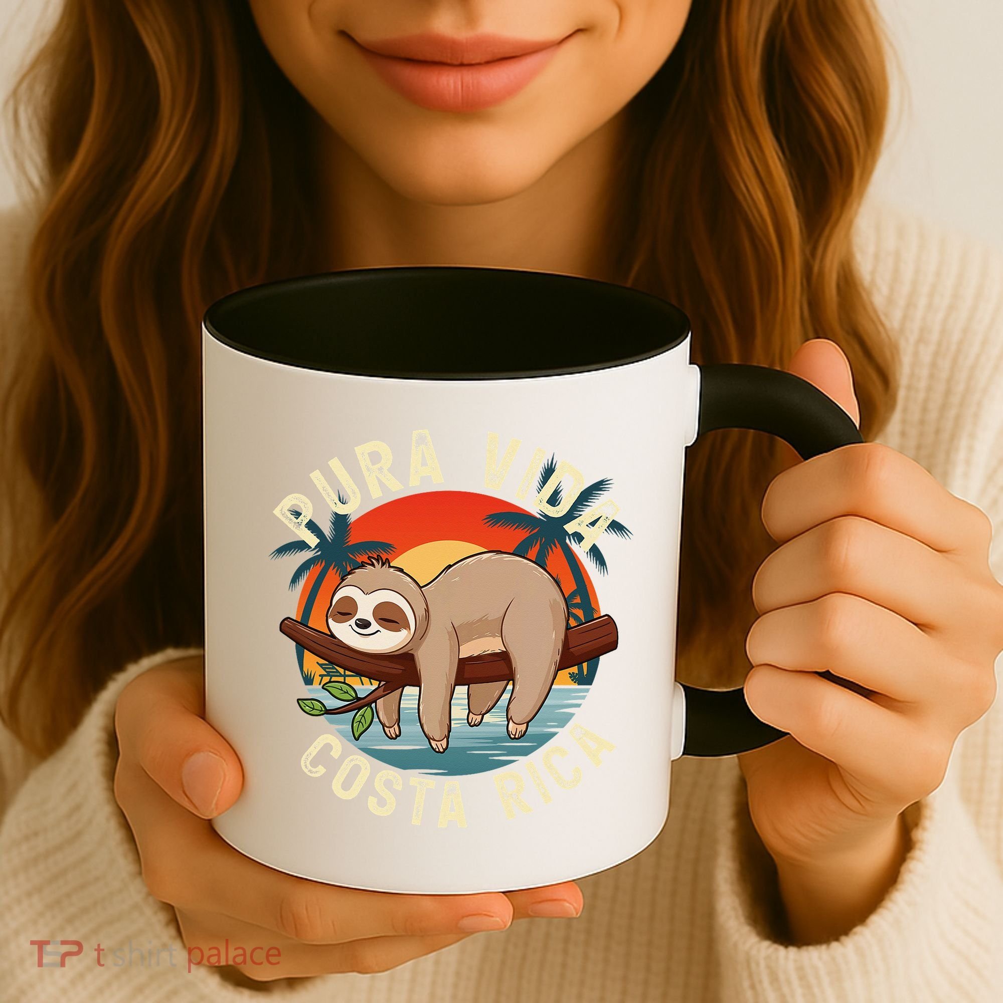 Tropical Sunset Nature Sloth Costa Rica Pura Vida Beach Gift Coffee Mug