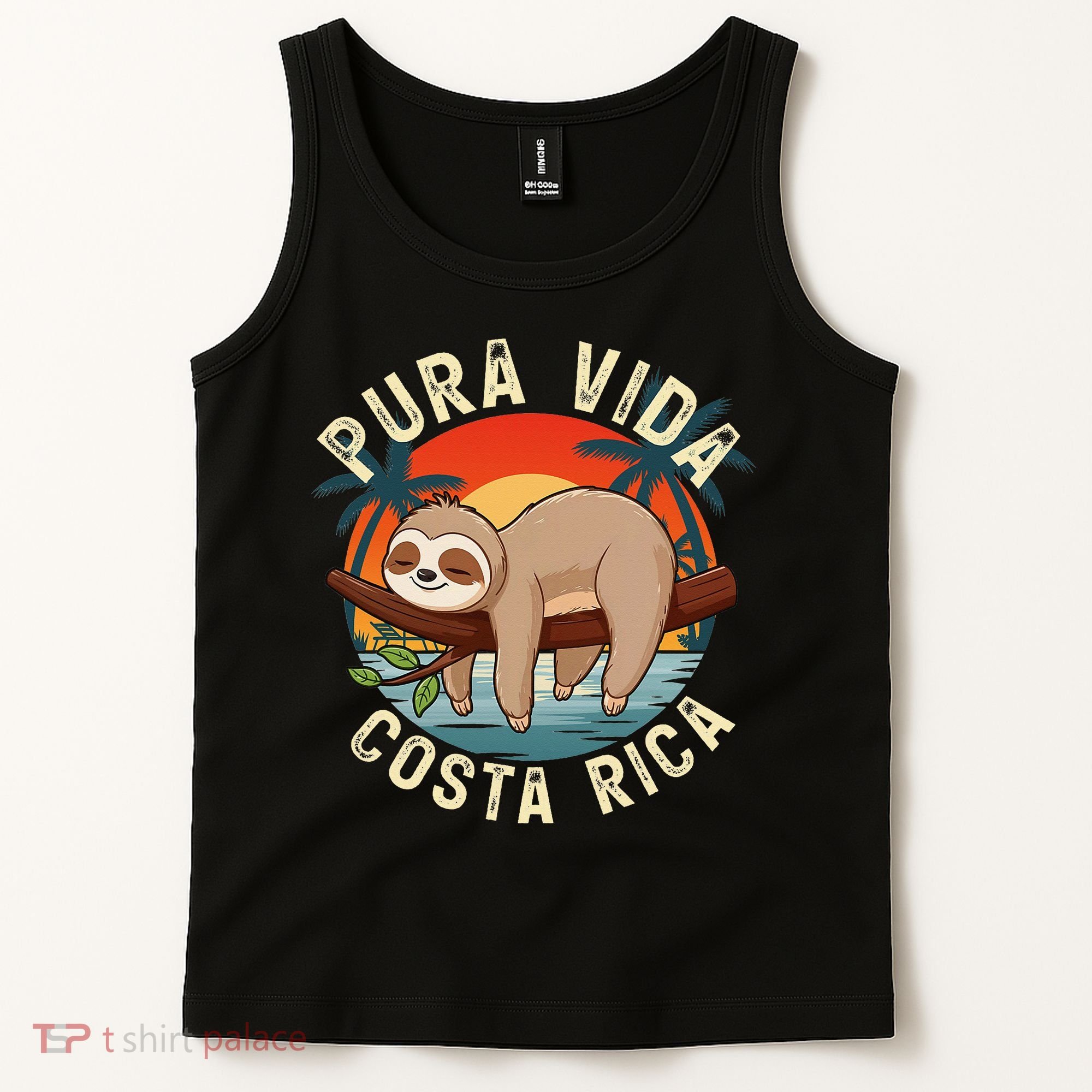 Tropical Sunset Nature Sloth Costa Rica Pura Vida Beach Gift Tank Top