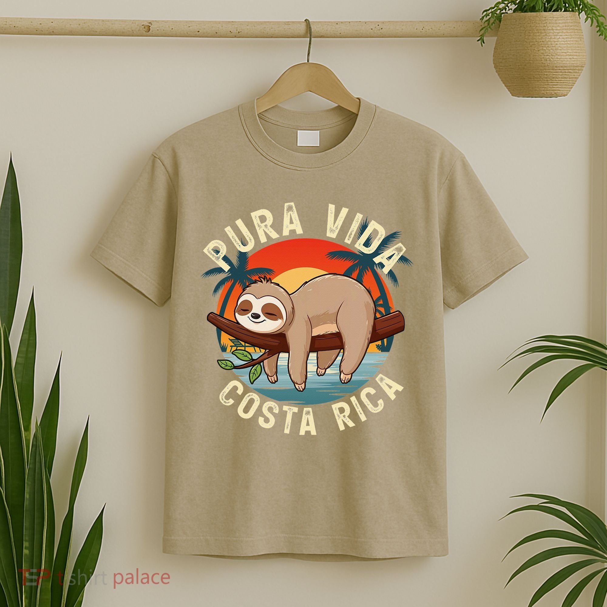 Tropical Sunset Nature Sloth Costa Rica Pura Vida Beach Gift T-Shirt