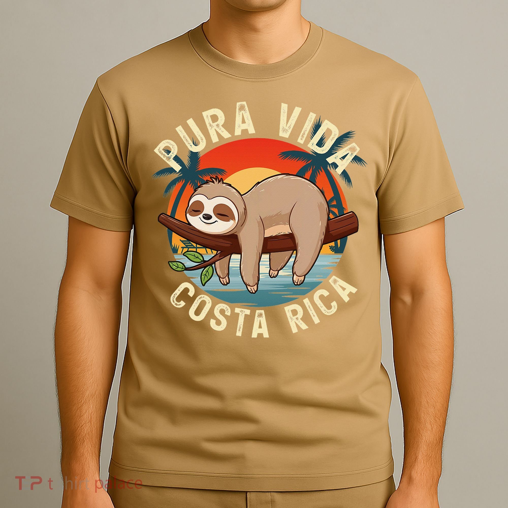 Tropical Sunset Nature Sloth Costa Rica Pura Vida Beach Gift T-Shirt