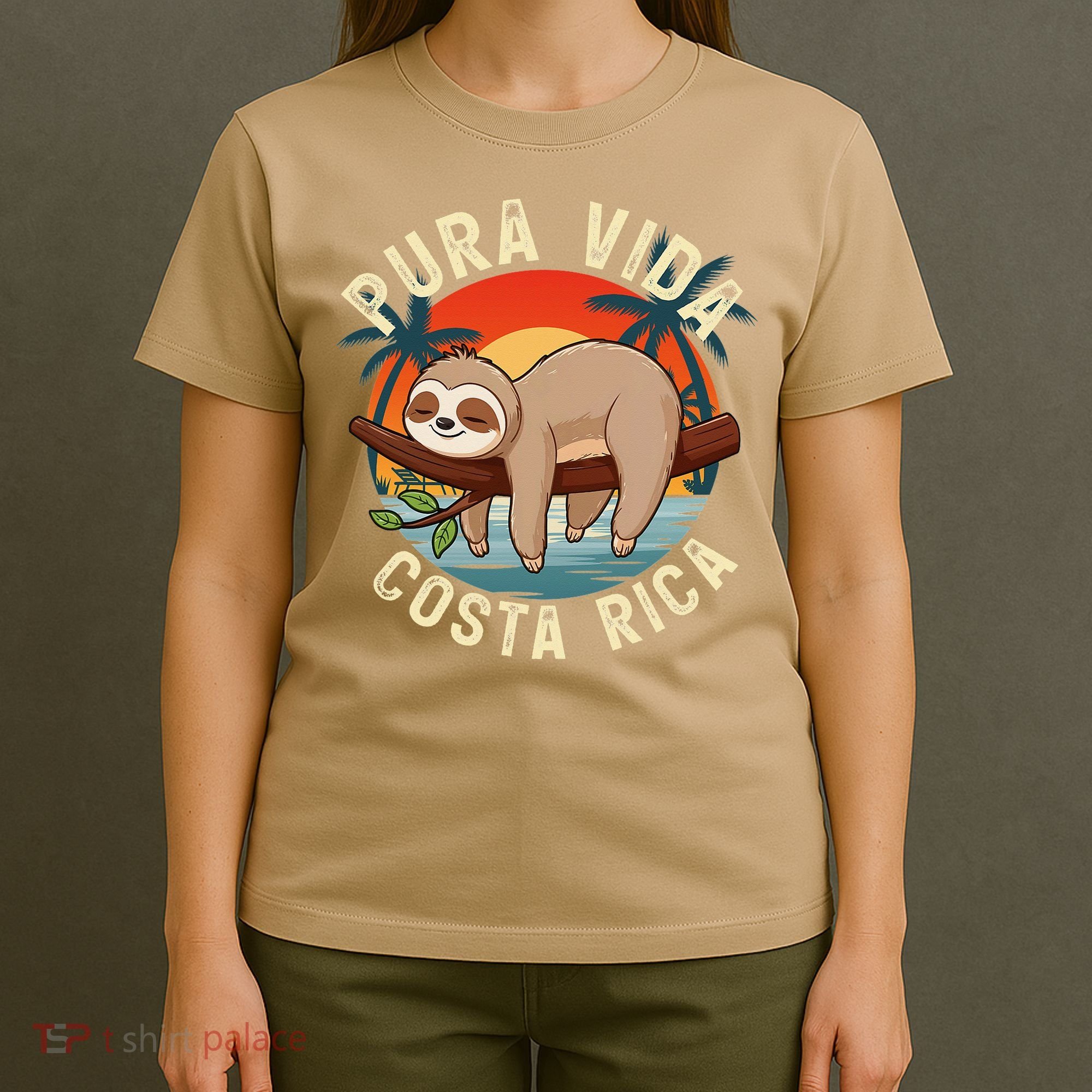 Tropical Sunset Nature Sloth Costa Rica Pura Vida Beach Gift T-Shirt