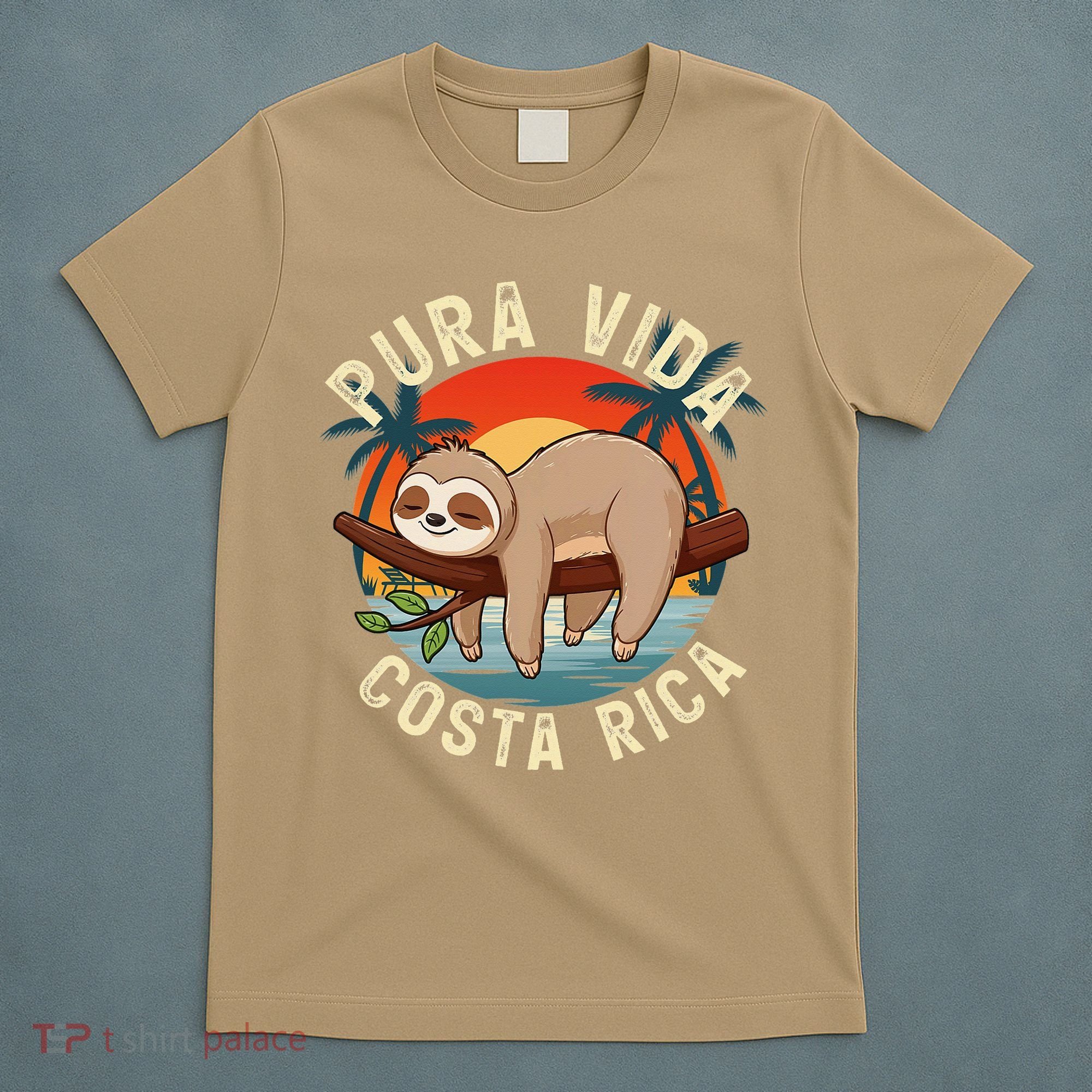 Tropical Sunset Nature Sloth Costa Rica Pura Vida Beach Gift T-Shirt