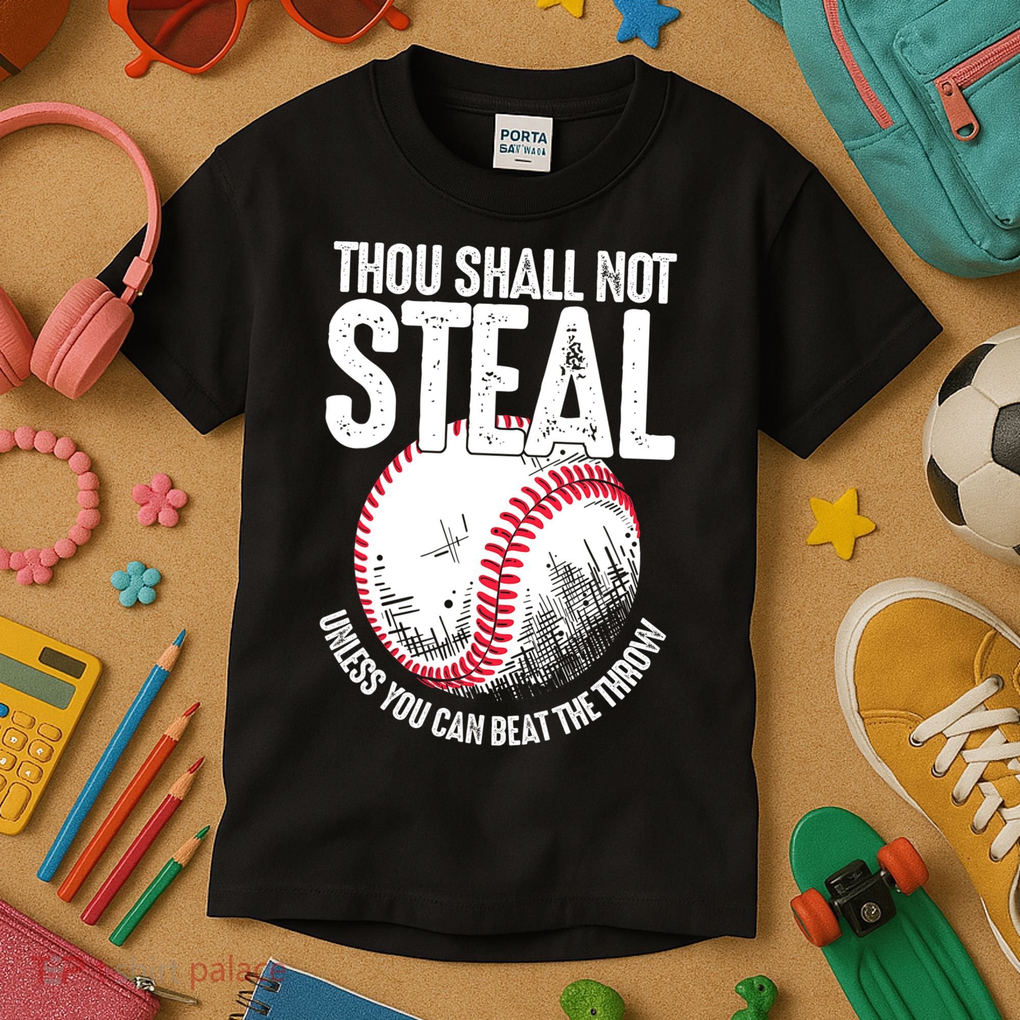 Thou Shall Not Steal Unless You Can Beat The Throw Baseball Kids T-Shirt