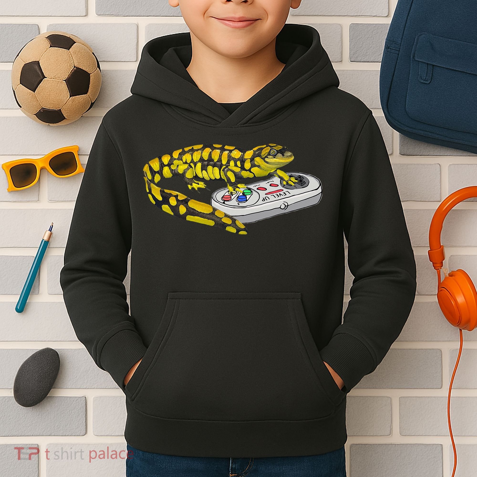 Tiger Salamander Playing Video Game Salamanders Gamers Kids Hoodie