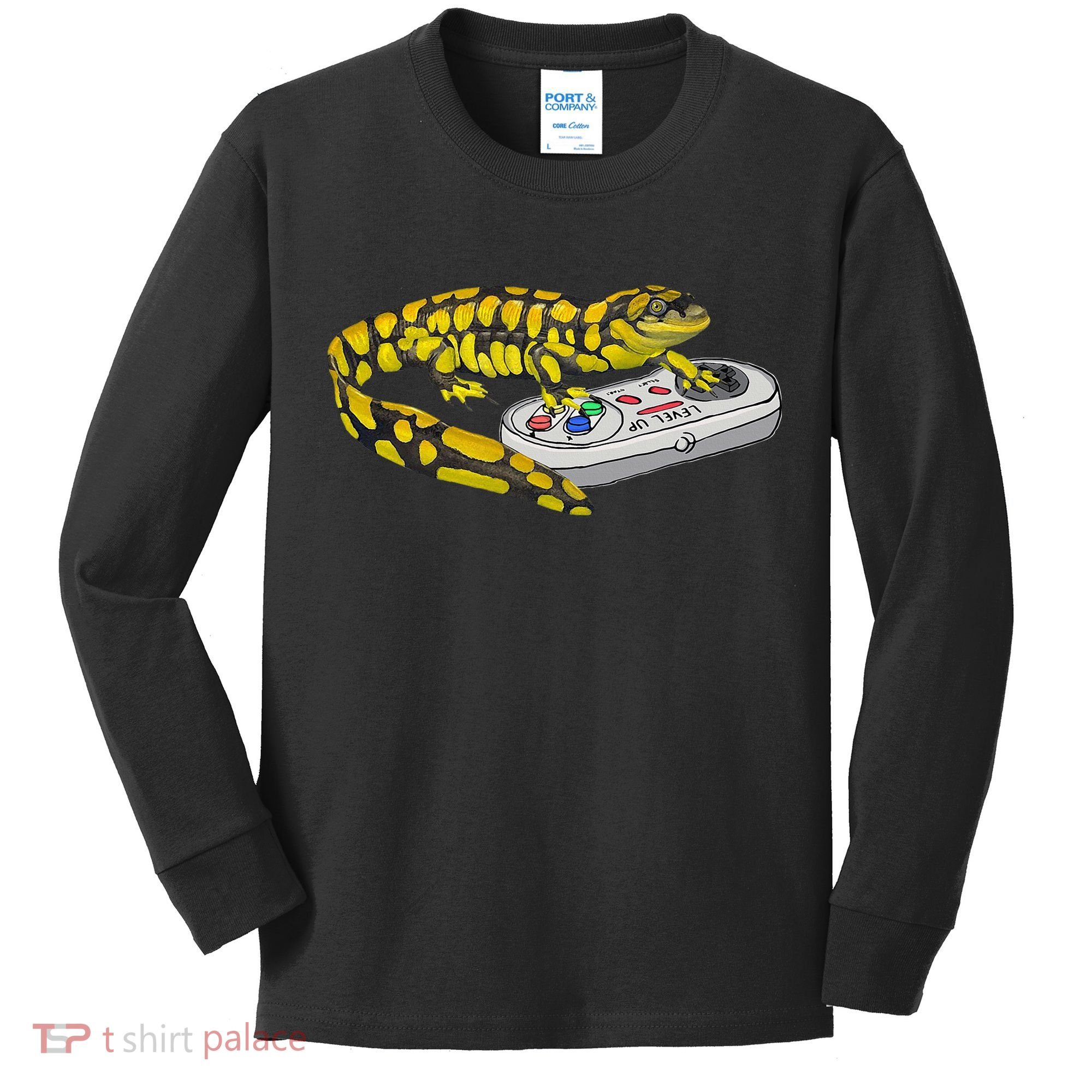 Tiger Salamander Playing Video Game Salamanders Gamers Kids Long Sleeve Shirt