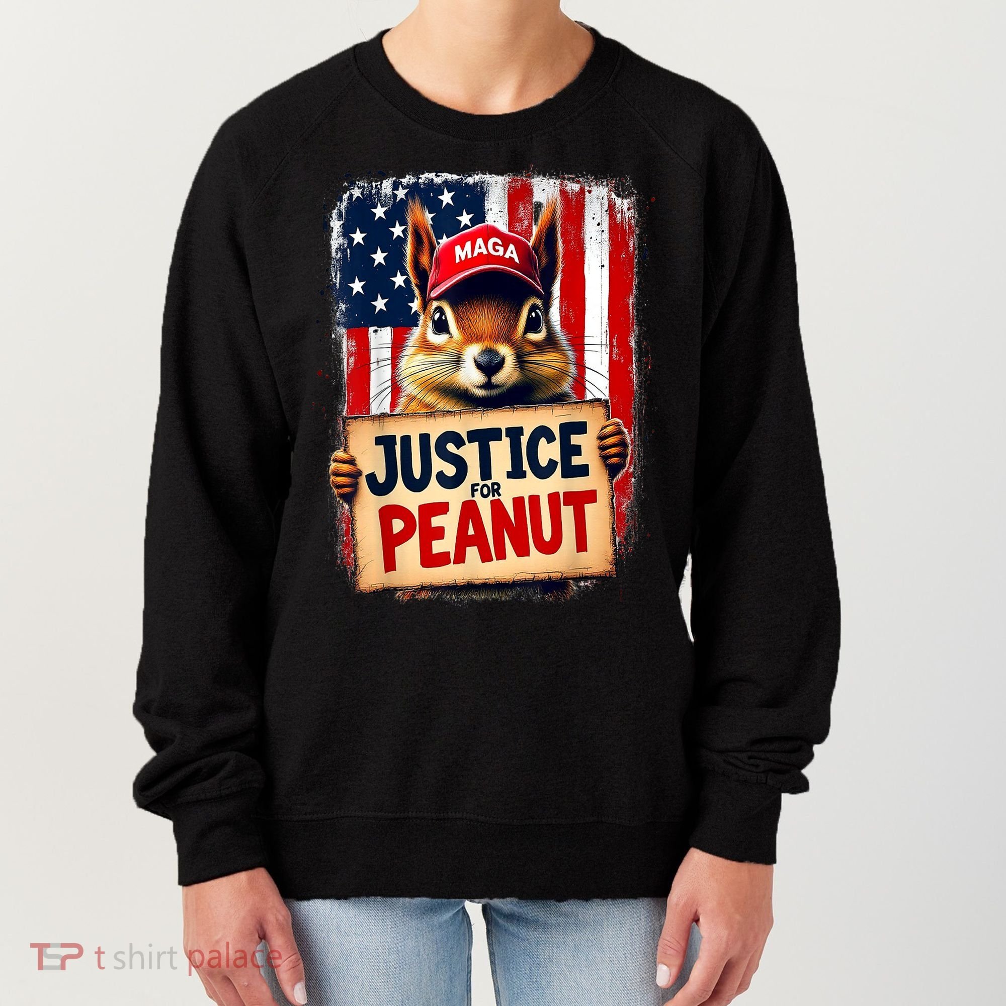 The Squirrel Peanut Squirrel Maga American Flag Justice For Peanut Gift Women's Sweatshirt