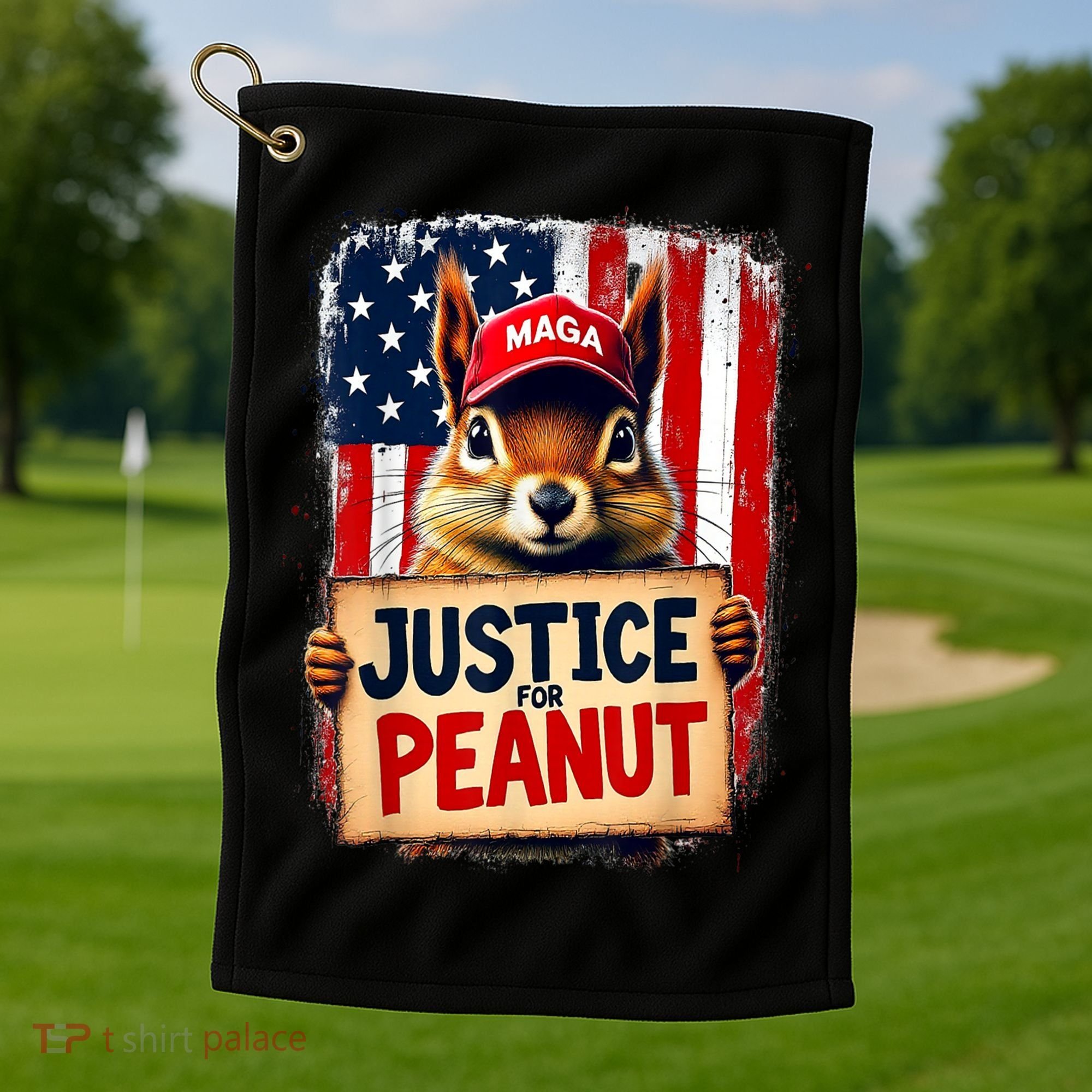 The Squirrel Peanut Squirrel Maga American Flag Justice For Peanut Gift Golf Towel