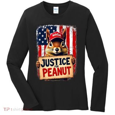 The Squirrel Peanut Squirrel Maga American Flag Justice For Peanut Gift Women's Long Sleeve Shirt