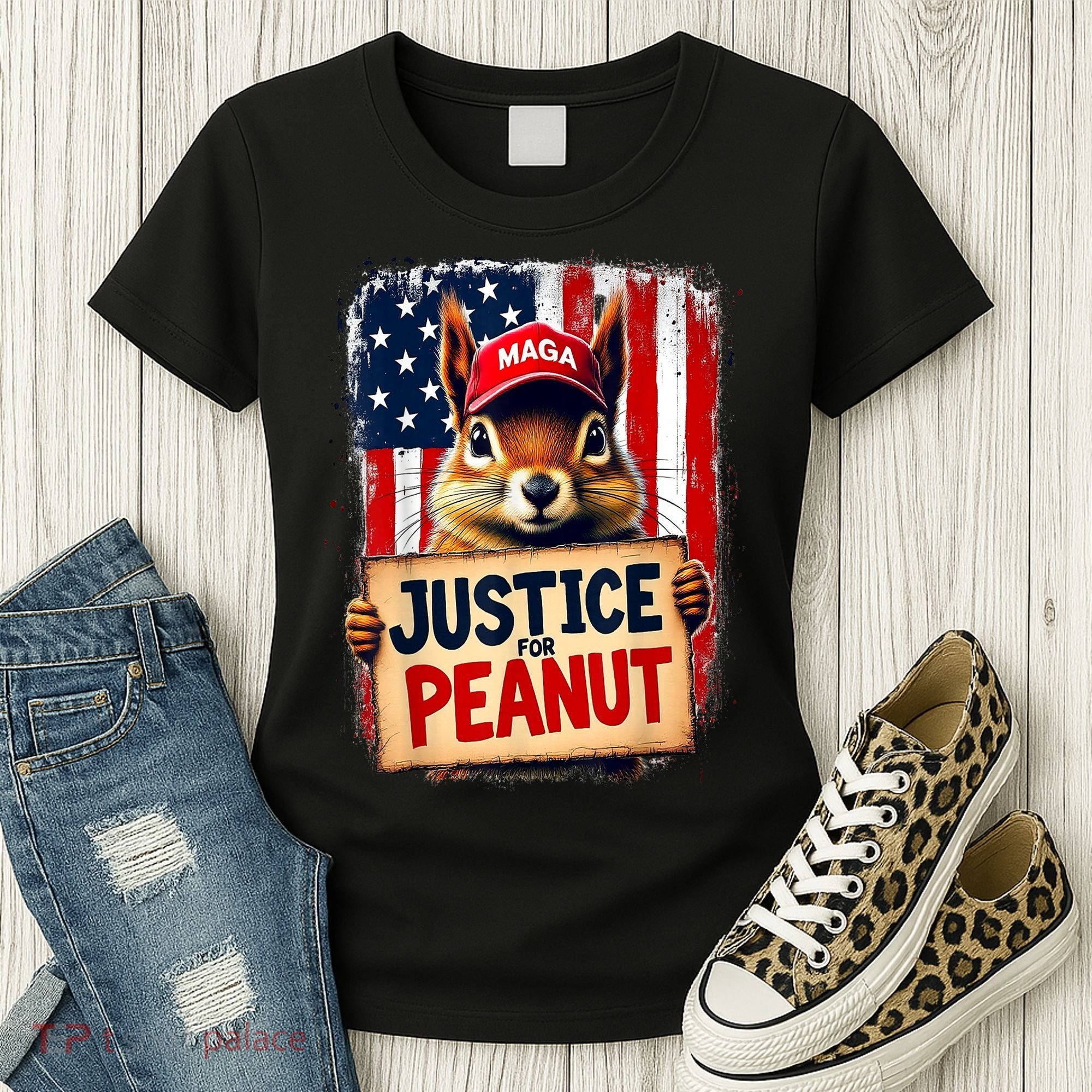The Squirrel Peanut Squirrel Maga American Flag Justice For Peanut Gift Women's T-Shirt