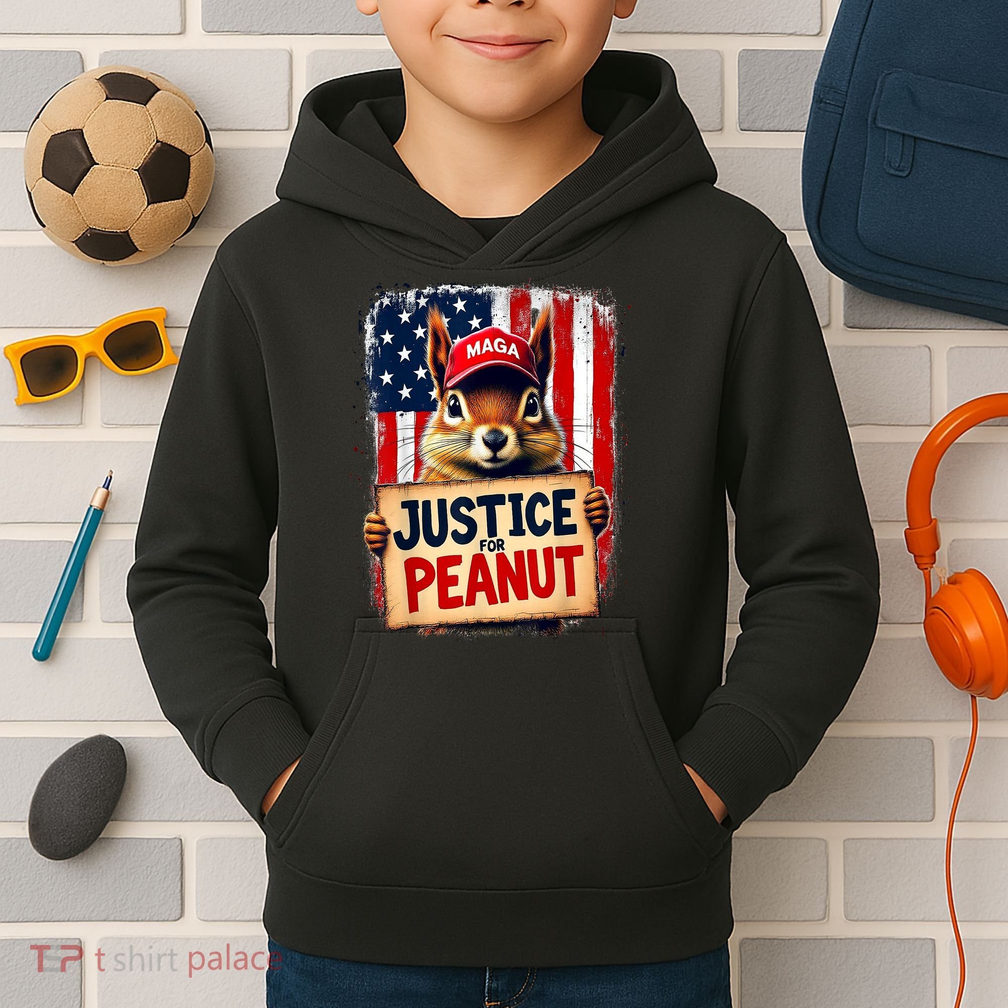 The Squirrel Peanut Squirrel Maga American Flag Justice For Peanut Gift Kids Hoodie