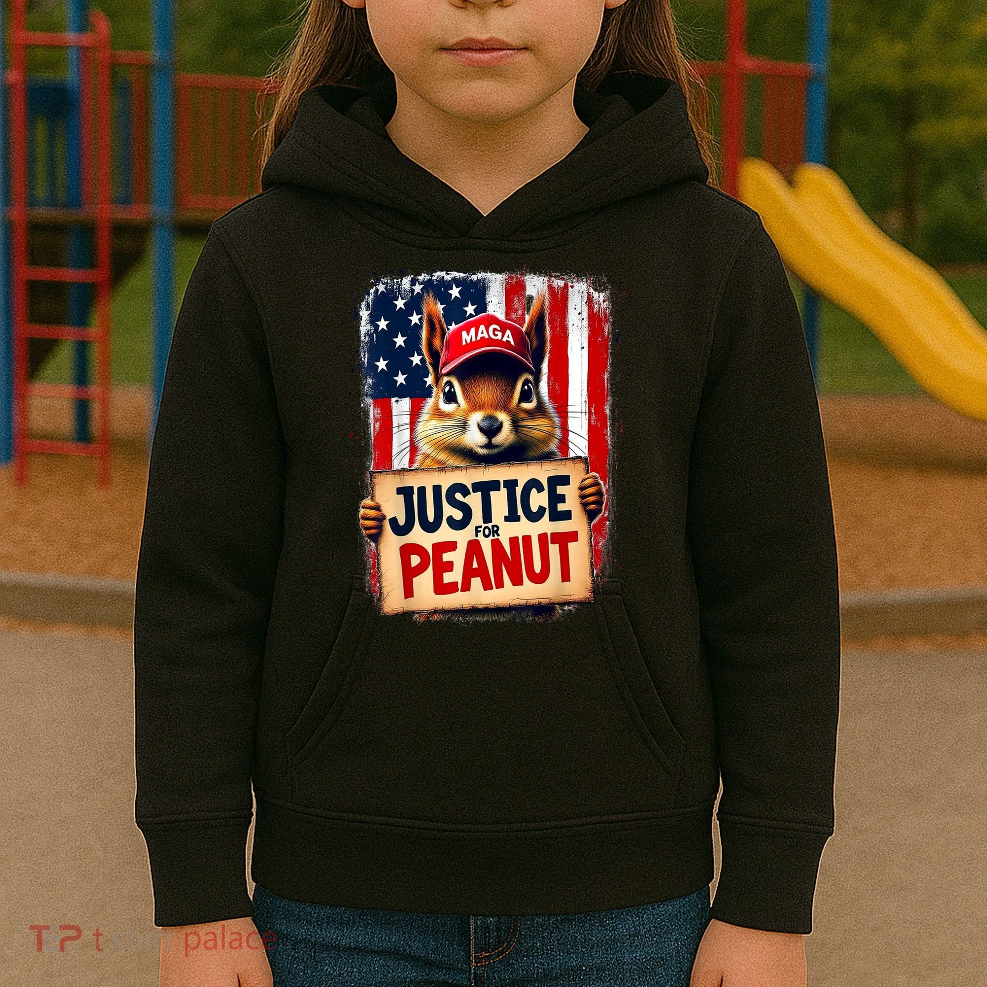 The Squirrel Peanut Squirrel Maga American Flag Justice For Peanut Gift Kids Hoodie