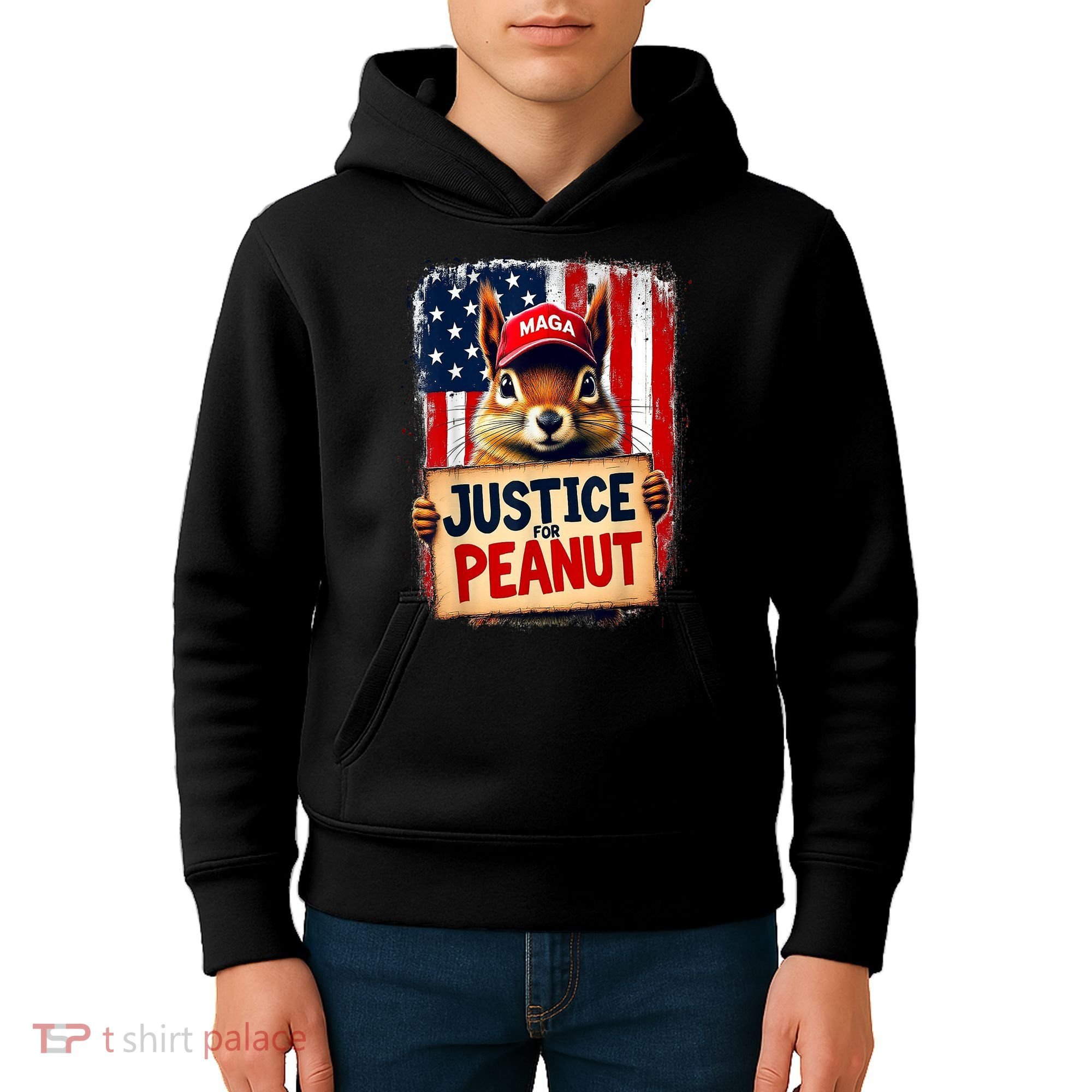 The Squirrel Peanut Squirrel Maga American Flag Justice For Peanut Gift Kids Hoodie
