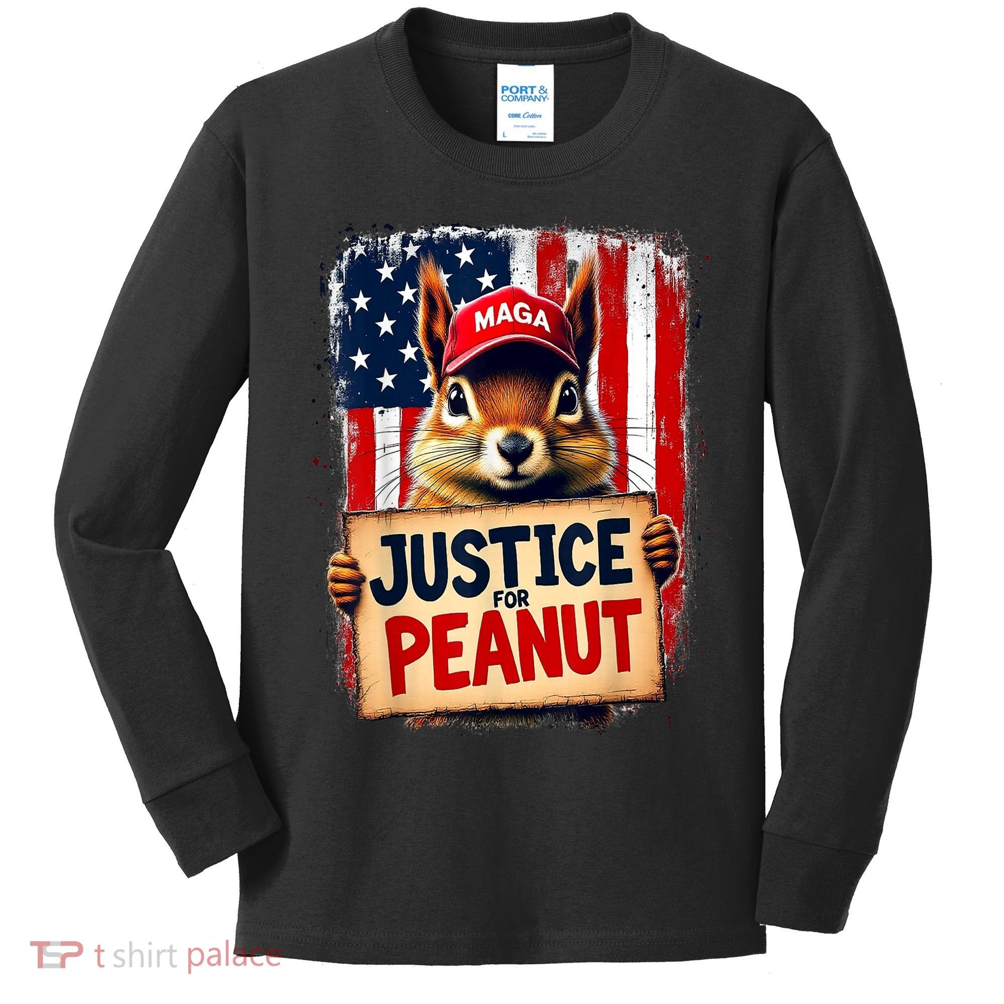 The Squirrel Peanut Squirrel Maga American Flag Justice For Peanut Gift Kids Long Sleeve Shirt
