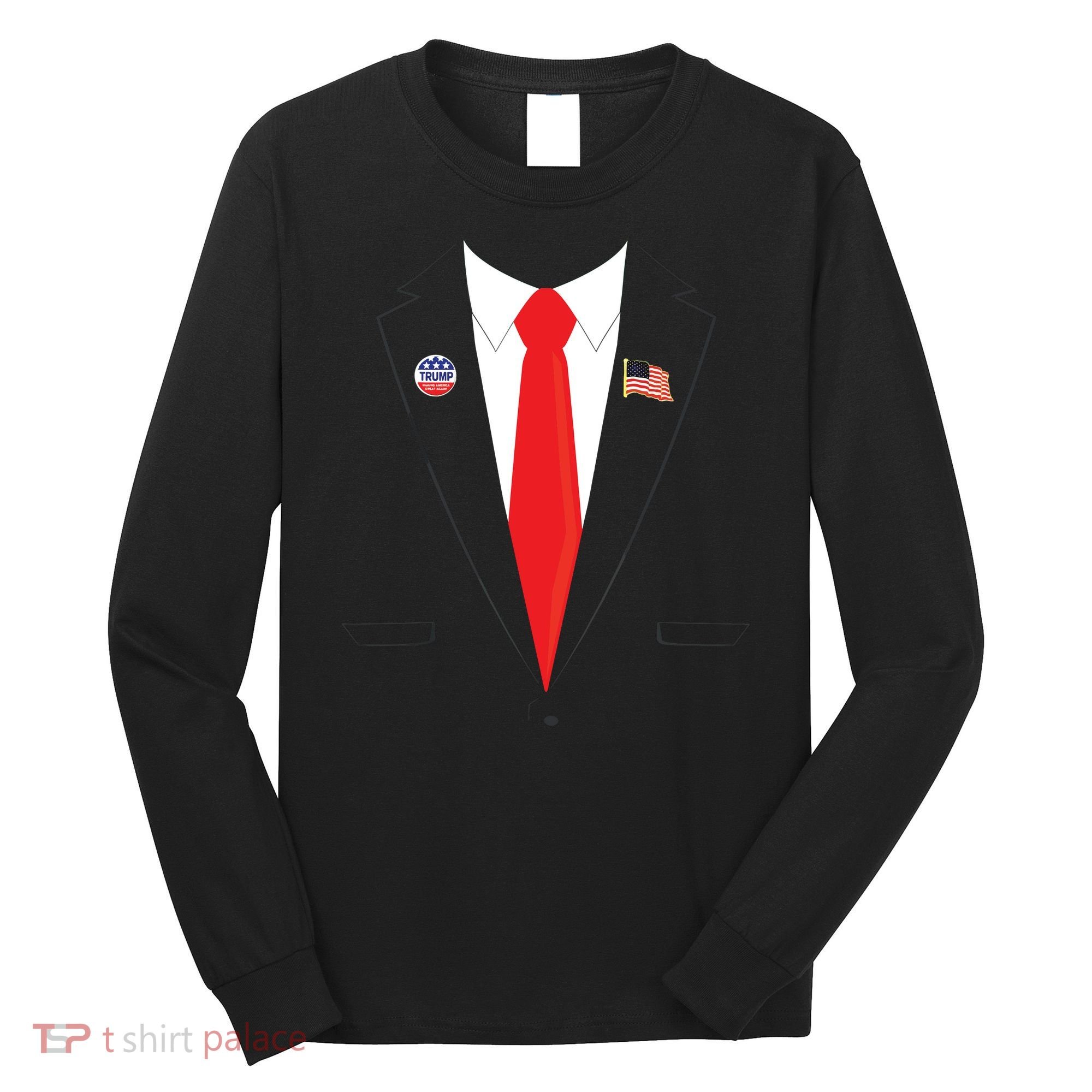Tuxedo Suit Presidents Day Trump Pin Costume Long Sleeve Shirt