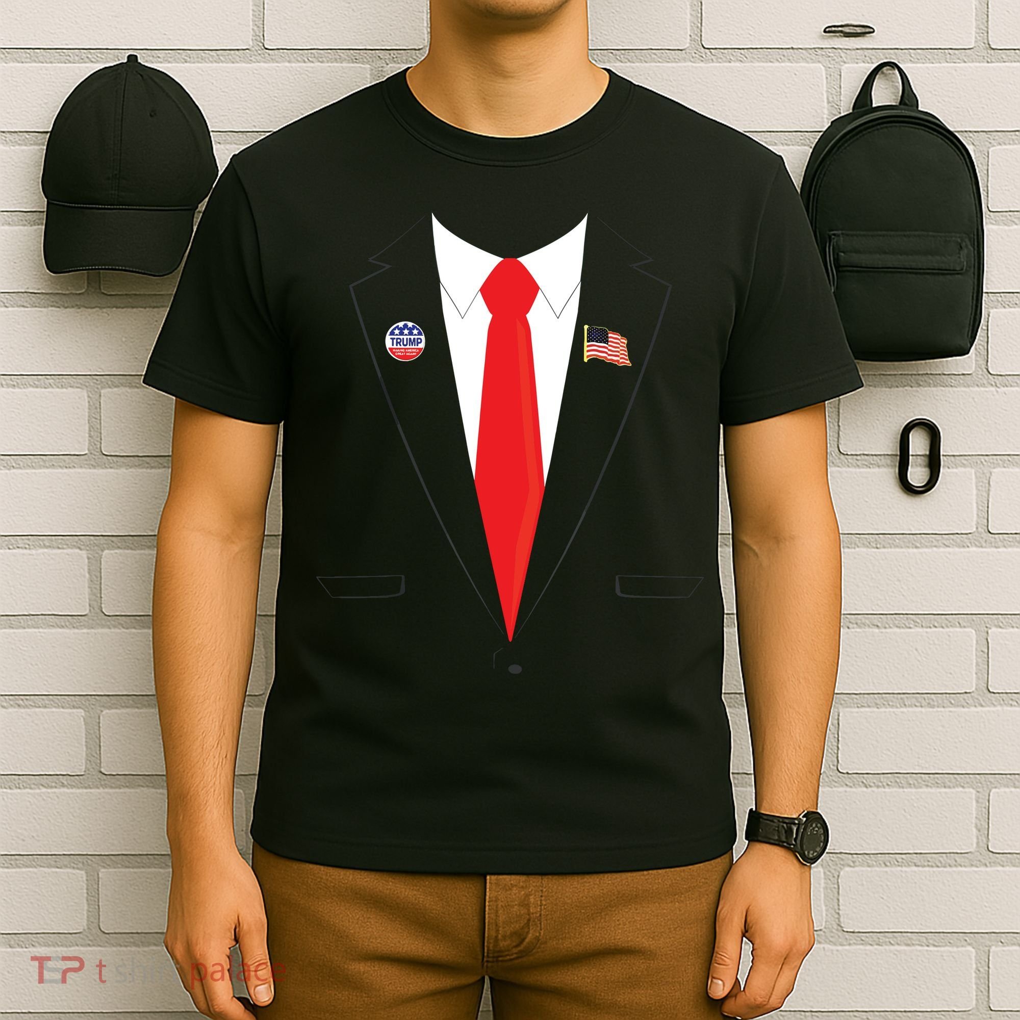Tuxedo Suit Presidents Day Trump Pin Costume T-Shirt