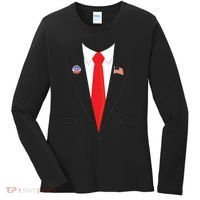 Tuxedo Suit Presidents Day Trump Pin Costume Women's Long Sleeve Shirt thumb 0
